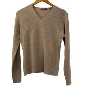 Valerie Separates Women’s Ribbed Merino Wool Sweater, Petite Large, Taupe Beige